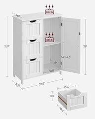 Skapis ar 3 lielām atvilktnēm Vasagle BBC49WT, balts цена и информация | Шкафчики для ванной | 220.lv