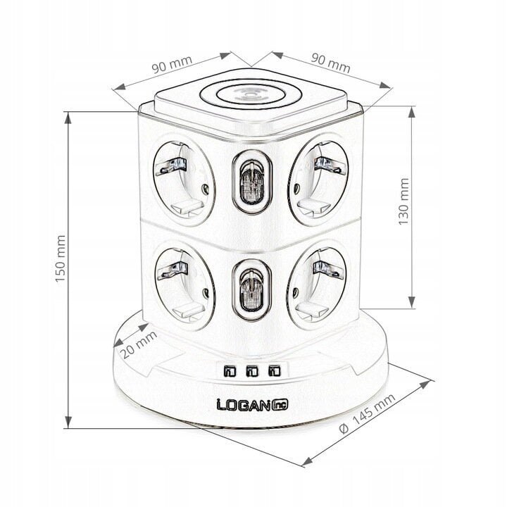 Pagarinātājs Logan ar bezvadu lādētāju un USB, 2 m cena un informācija | Pagarinātāji | 220.lv