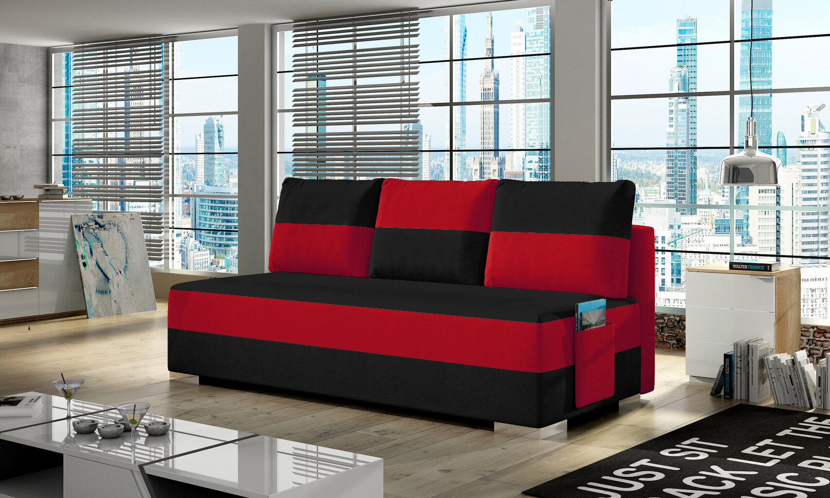 Dīvāns Atila, sarkans/melns cena un informācija | Dīvāni | 220.lv