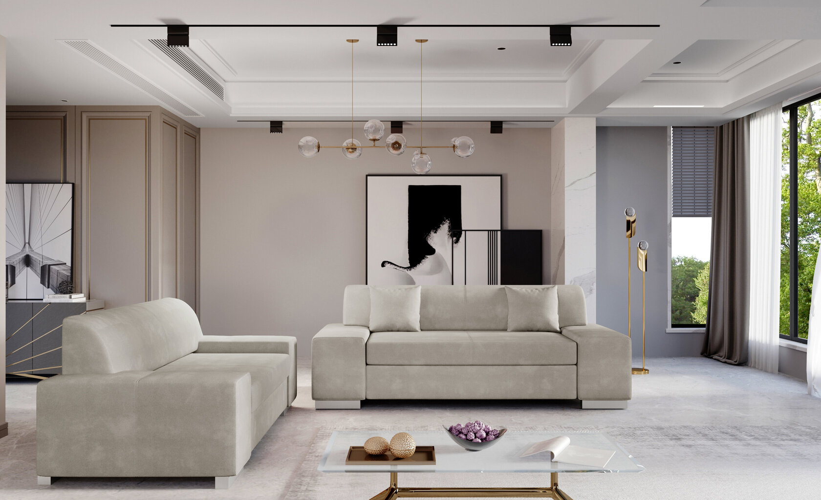 2-vu daļu mīksto mēbeļu komplekts Porto 2+3, smilšu cena un informācija | Dīvānu komplekti | 220.lv