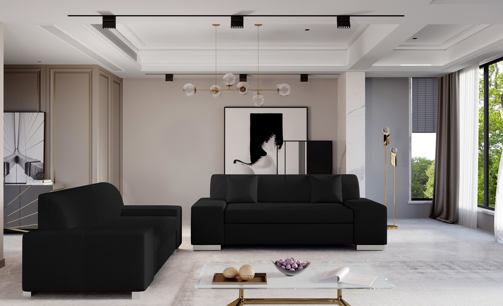 2-vu daļu mīksto mēbeļu komplekts Porto 2+3, melns cena un informācija | Dīvānu komplekti | 220.lv