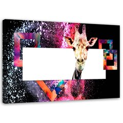 Glezna uz audekla, Daudzkrāsaina žirafe uz melna fona cena un informācija | Gleznas | 220.lv
