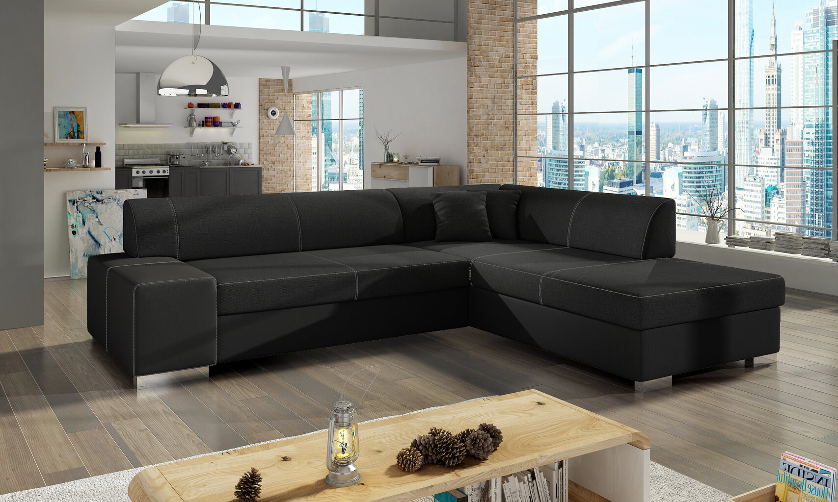 Stūra dīvāns Porto, melns цена и информация | Stūra dīvāni | 220.lv