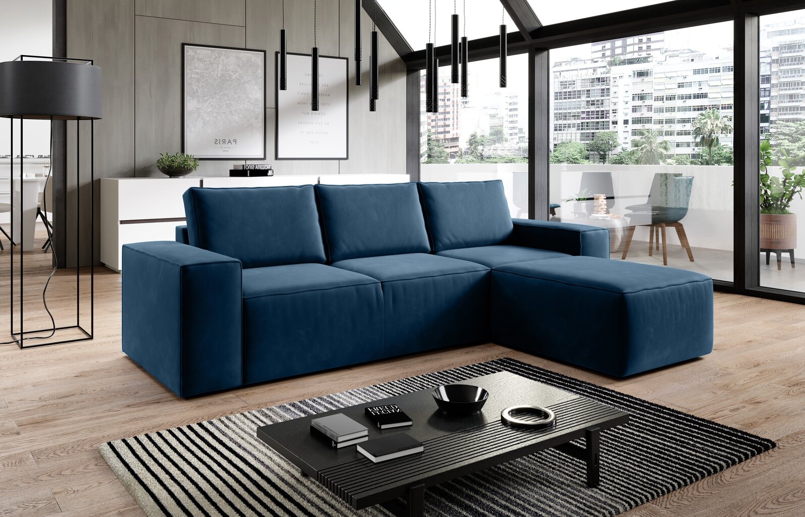 Stūra dīvāns Silla, zils cena un informācija | Stūra dīvāni | 220.lv
