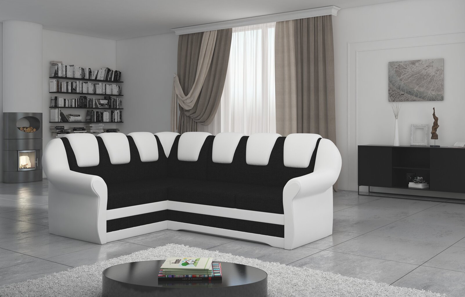 Stūra dīvāns Lord II, melns/balts cena un informācija | Stūra dīvāni | 220.lv