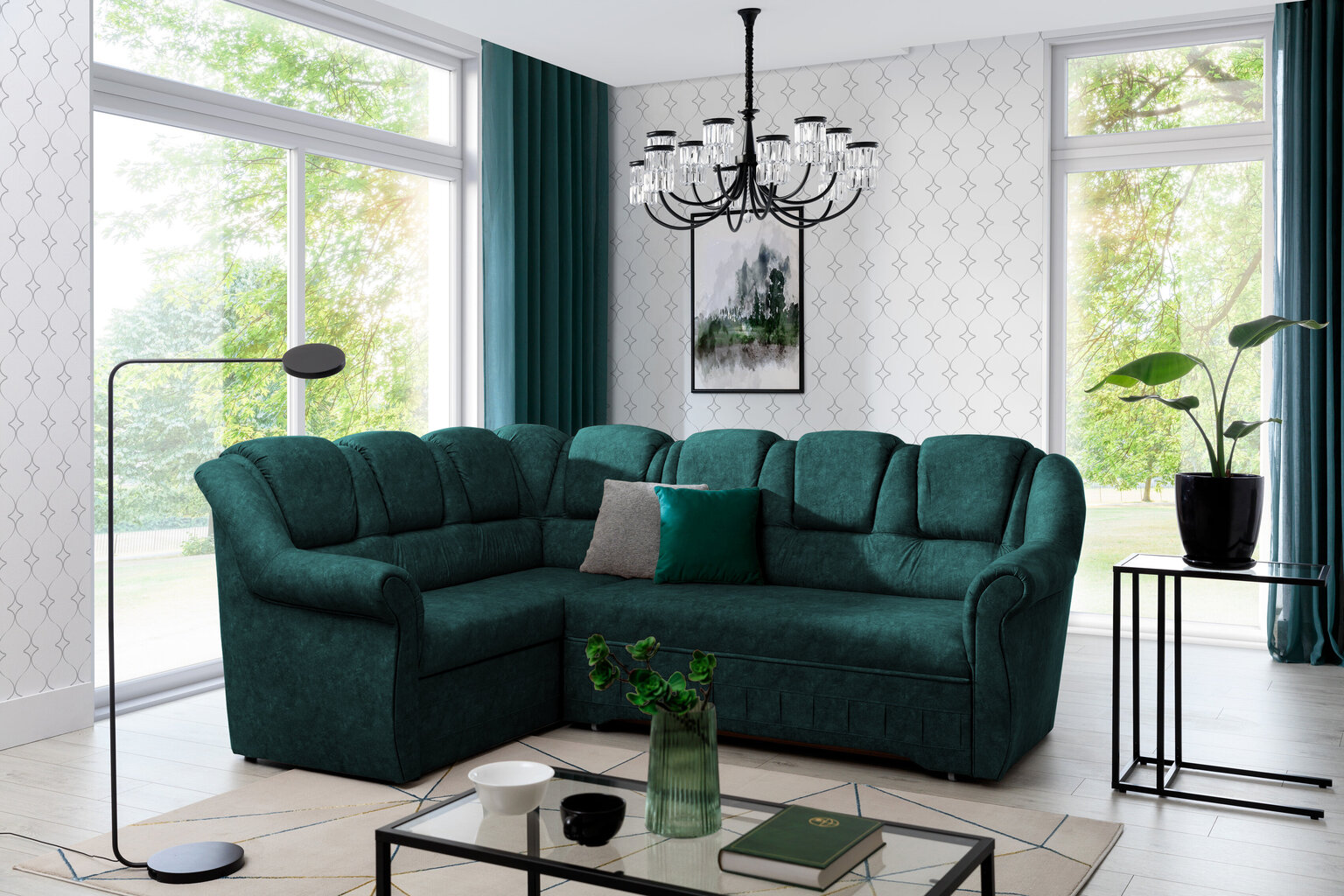 Stūra dīvāns Lord II, zaļš cena un informācija | Stūra dīvāni | 220.lv