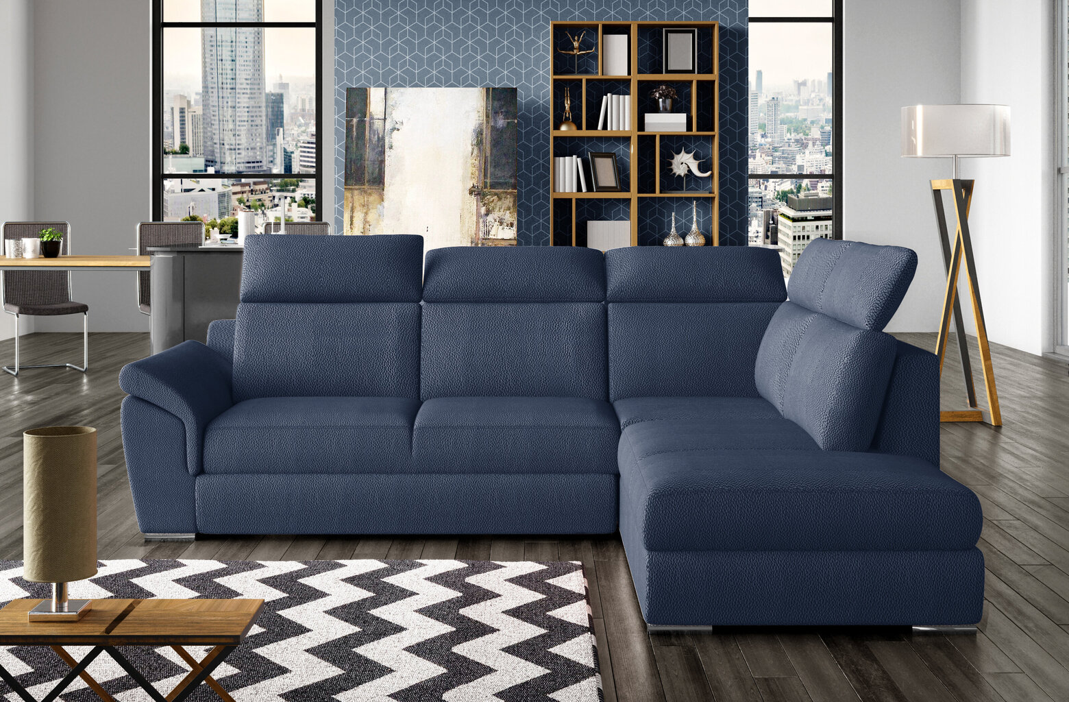 Mīksts stūra dīvāns Loreto, zils cena un informācija | Stūra dīvāni | 220.lv