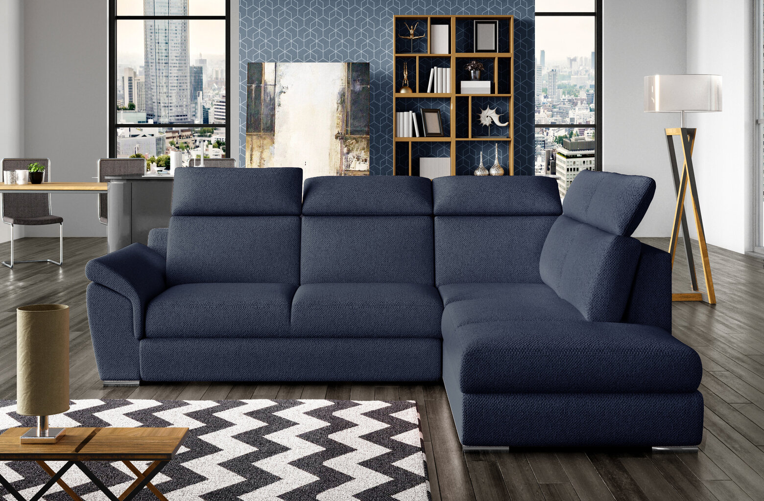 Mīksts stūra dīvāns Loreto, zils cena un informācija | Stūra dīvāni | 220.lv