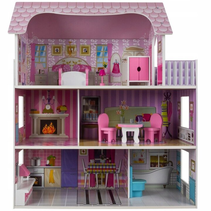 Leļļu namiņš un koka mēbeles Kruzzel, 70 cm cena un informācija | Rotaļlietas meitenēm | 220.lv