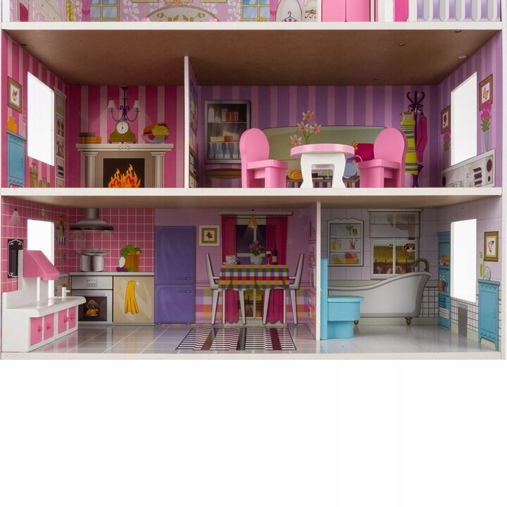 Leļļu namiņš un koka mēbeles Kruzzel, 70 cm цена и информация | Rotaļlietas meitenēm | 220.lv