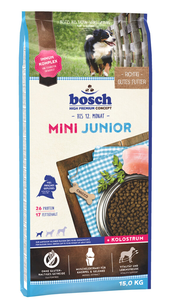 Bosch Petfood MINI JUNIOR 15 kg цена и информация | Sausā barība suņiem | 220.lv
