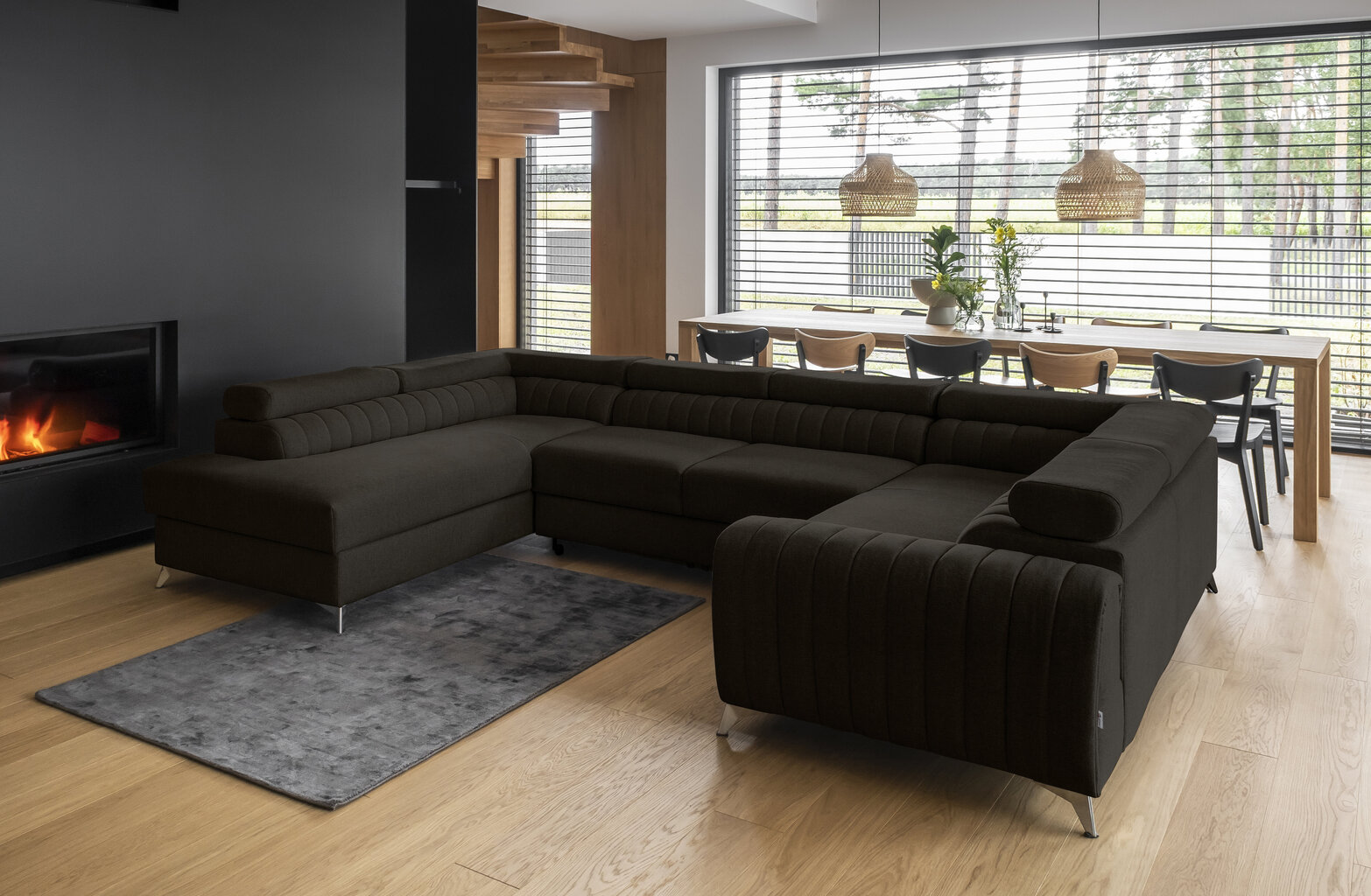 Stūra dīvāns NORE Louis, melns цена и информация | Stūra dīvāni | 220.lv