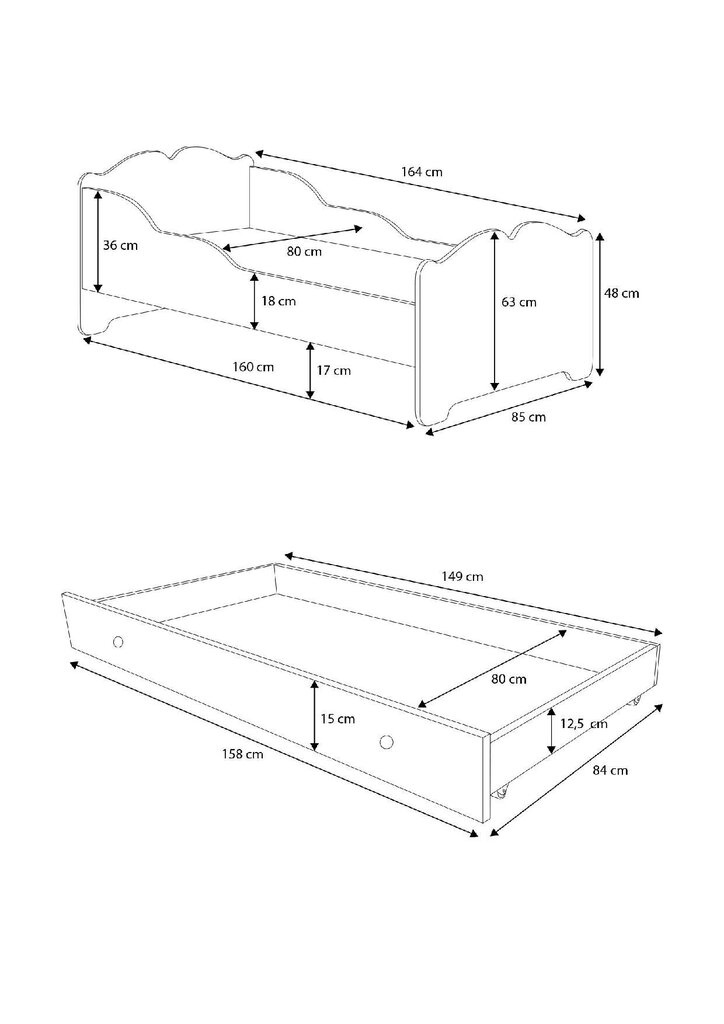 Bērnu gulta ADRK Furniture Ximena, 80x160 cm, balta cena un informācija | Bērnu gultas | 220.lv