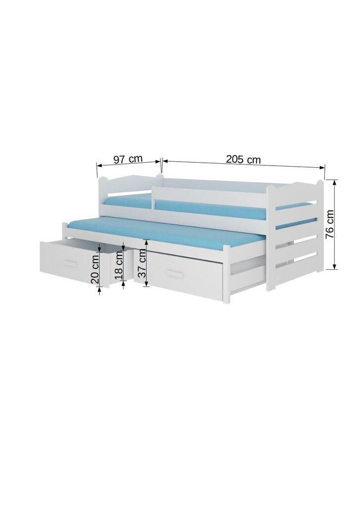 Bērnu gulta ADRK Furniture Tiarro ar sānu aizsardzību, 90x200 cm, balta цена и информация | Bērnu gultas | 220.lv