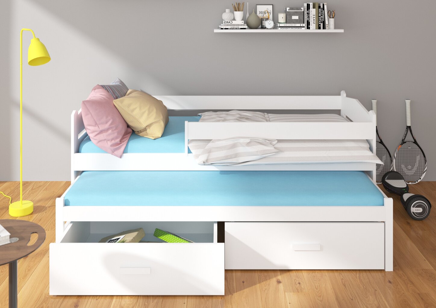 Bērnu gulta ADRK Furniture Tiarro ar sānu aizsardzību, 90x200 cm, balta/rozā cena un informācija | Bērnu gultas | 220.lv
