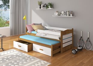 Bērnu gulta ADRK Furniture Tiarro ar sānu aizsardzību, 90x200 cm, balta/brūna cena un informācija | Bērnu gultas | 220.lv