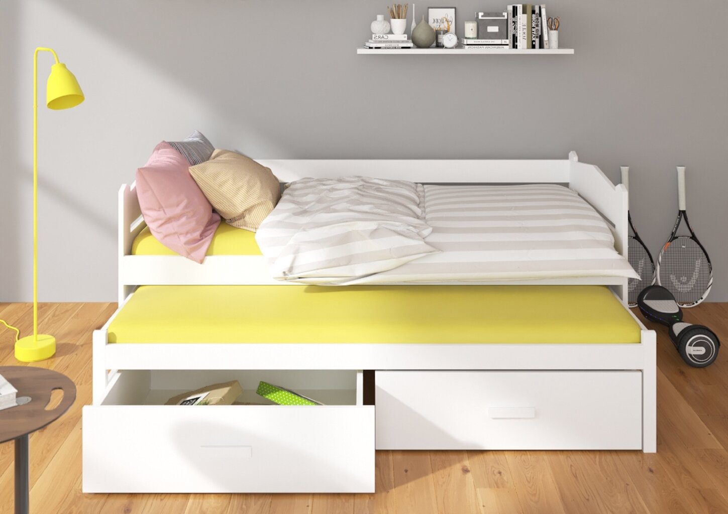 Bērnu gulta ADRK Furniture Tiarro 90x200 cm, balta/brūna cena un informācija | Bērnu gultas | 220.lv
