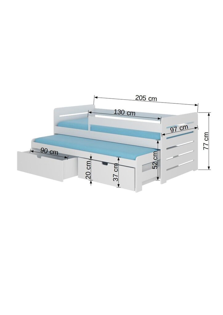 Bērnu gulta ADRK Furniture Tomi ar sānu aizsardzību, 90x200 cm, balta cena un informācija | Bērnu gultas | 220.lv