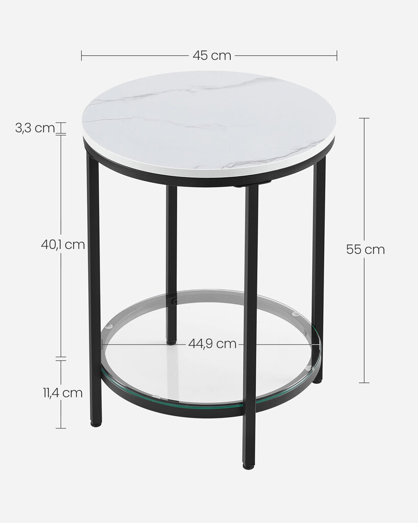 Dīvāna galds Vasagle, 45 x 55 cm, balts/melns cena un informācija | Žurnālgaldiņi | 220.lv