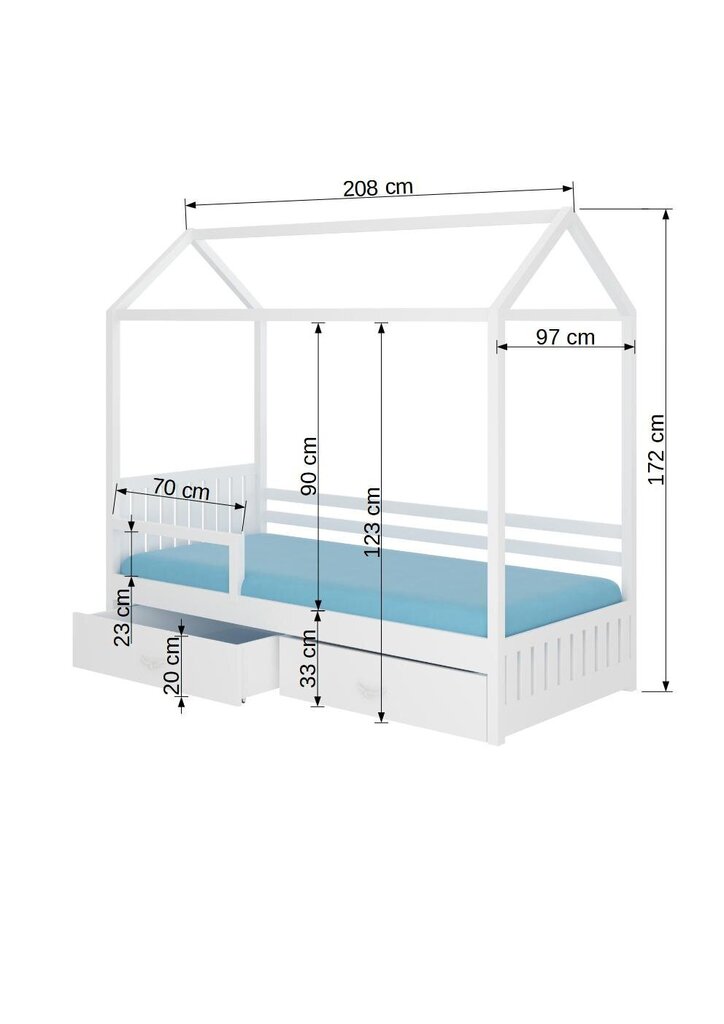 Gulta ADRK Furniture Rose ar sānu aizsardzību, 90x200 cm, pelēka cena un informācija | Bērnu gultas | 220.lv