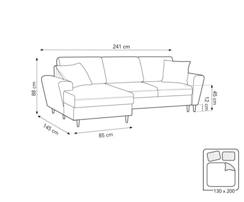 Stūra dīvāns Micadoni Home Moghan, melns цена и информация | Stūra dīvāni | 220.lv