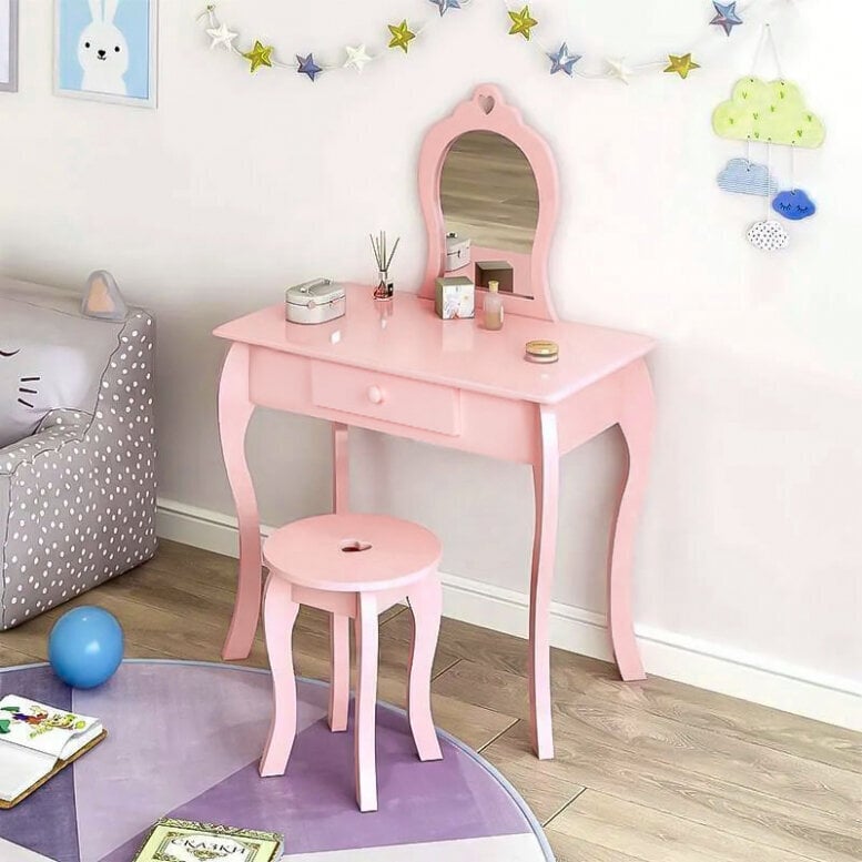 Tualetes galdiņš ar spoguli bērniem Ecotoys, rozā cena un informācija | Kosmētikas galdiņi | 220.lv
