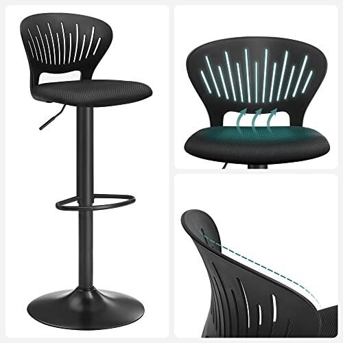 2-vu bāra krēslu komplekts Songmics LJB04BK, melns cena un informācija | Virtuves un ēdamistabas krēsli | 220.lv