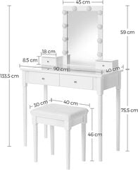 Kosmētikas galdiņš Vasagle RDT172W01, balts цена и информация | Туалетные столики | 220.lv