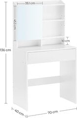 Kosmētikas galdiņš ar spoguli Vasagle RDT118W01, balts цена и информация | Туалетные столики | 220.lv