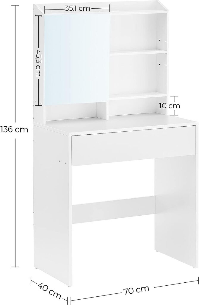 Kosmētikas galdiņš ar spoguli Vasagle RDT118W01, balts цена и информация | Kosmētikas galdiņi | 220.lv