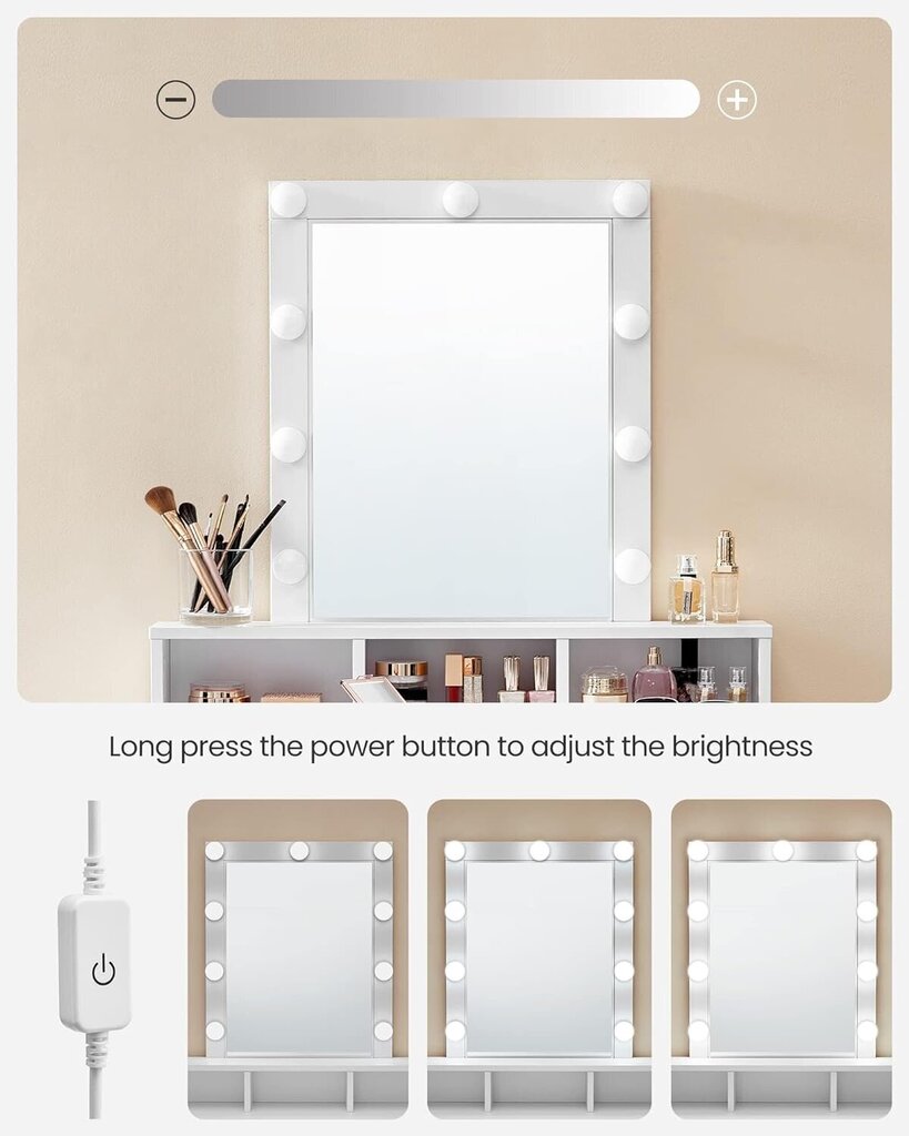 Kosmētikas galdiņš ar spoguli Vasagle RDT114W01, balts cena un informācija | Kosmētikas galdiņi | 220.lv