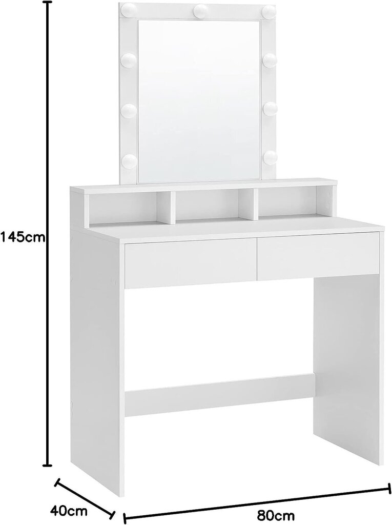 Kosmētikas galdiņš ar spoguli Vasagle RDT114W01, balts cena un informācija | Kosmētikas galdiņi | 220.lv