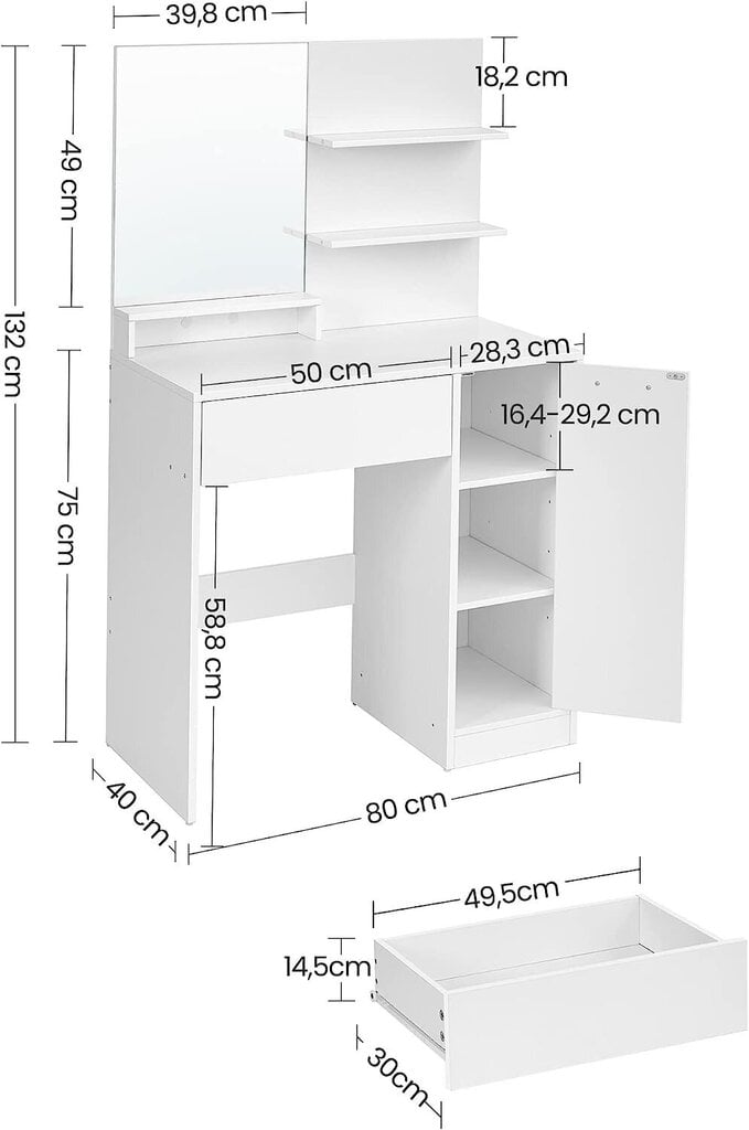 Kosmētiskais galds Vasagle RDT119W01, balts цена и информация | Kosmētikas galdiņi | 220.lv