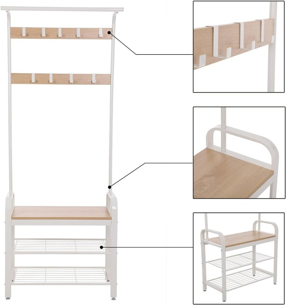 Drēbju pakaramais ar apavu plauktu HSR40W, balts/brūns цена и информация | Drēbju pakaramie | 220.lv