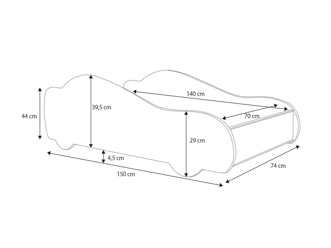 Bērnu gulta Adrk Furniture LED Taxi, 70x140 cm, dzeltena cena un informācija | Bērnu gultas | 220.lv