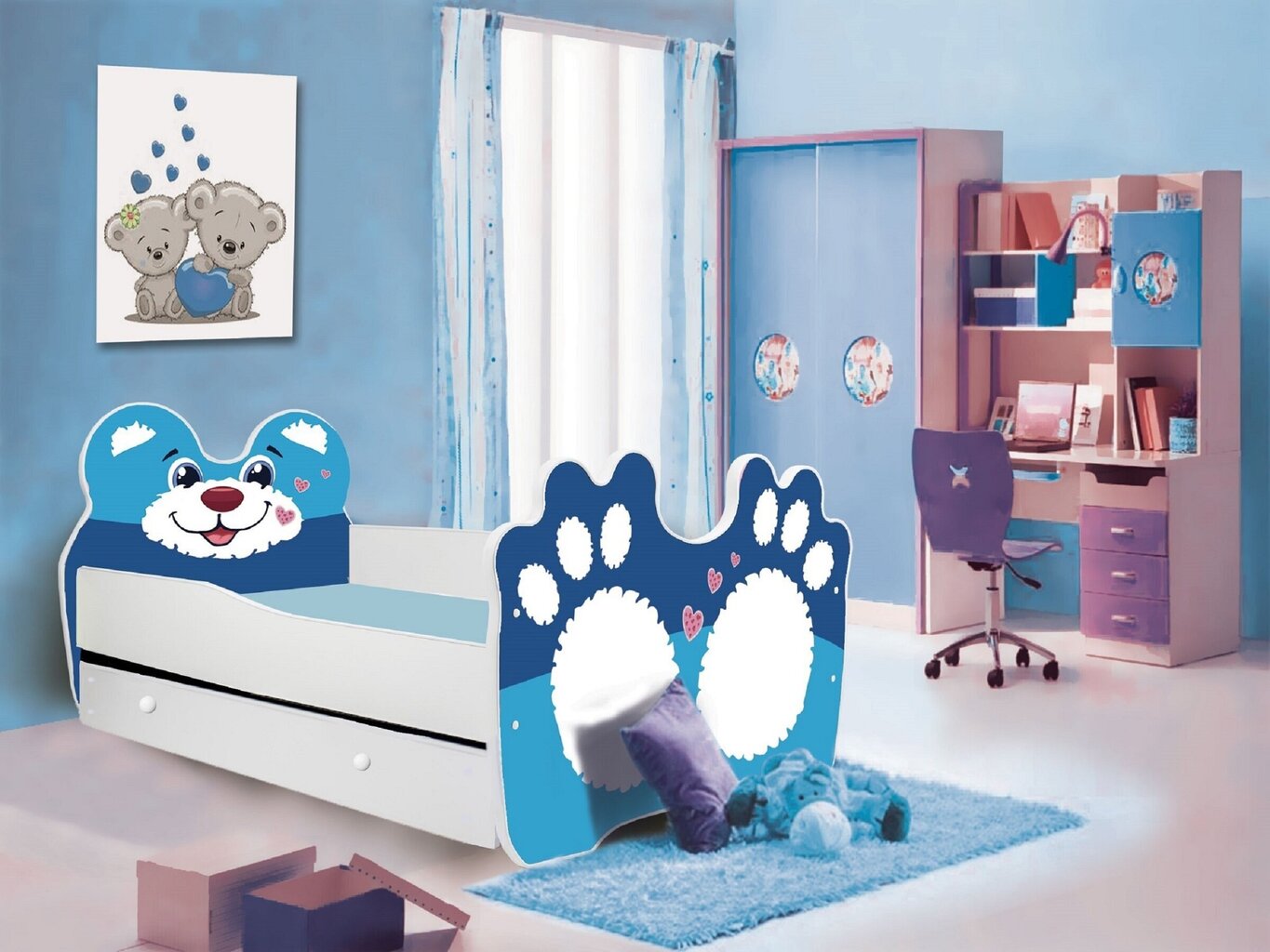 Bērnu gulta Adrk Furniture Bear, 70x140 cm, zila/balta cena un informācija | Bērnu gultas | 220.lv