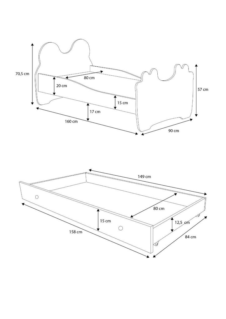 Bērnu gulta Adrk Furniture Bear, 80x160 cm, balta/melna цена и информация | Bērnu gultas | 220.lv