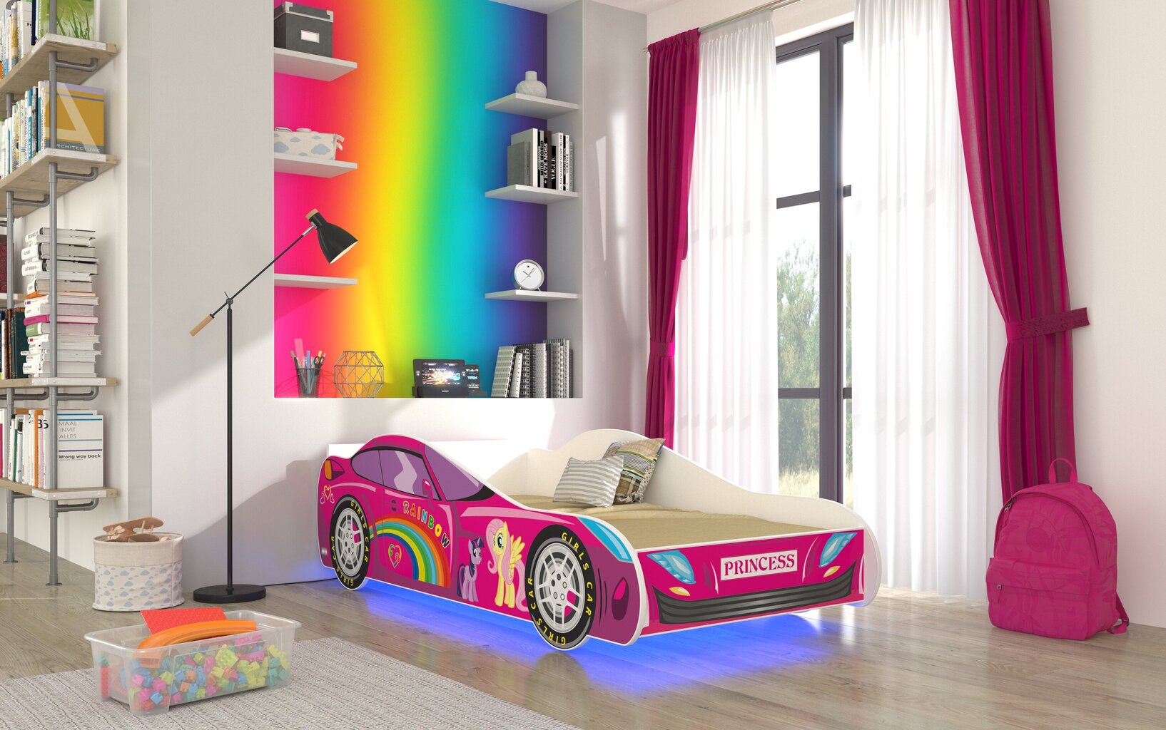 Bērnu gulta Adrk Furniture LED Car, 80x160 cm, rozā cena un informācija | Bērnu gultas | 220.lv