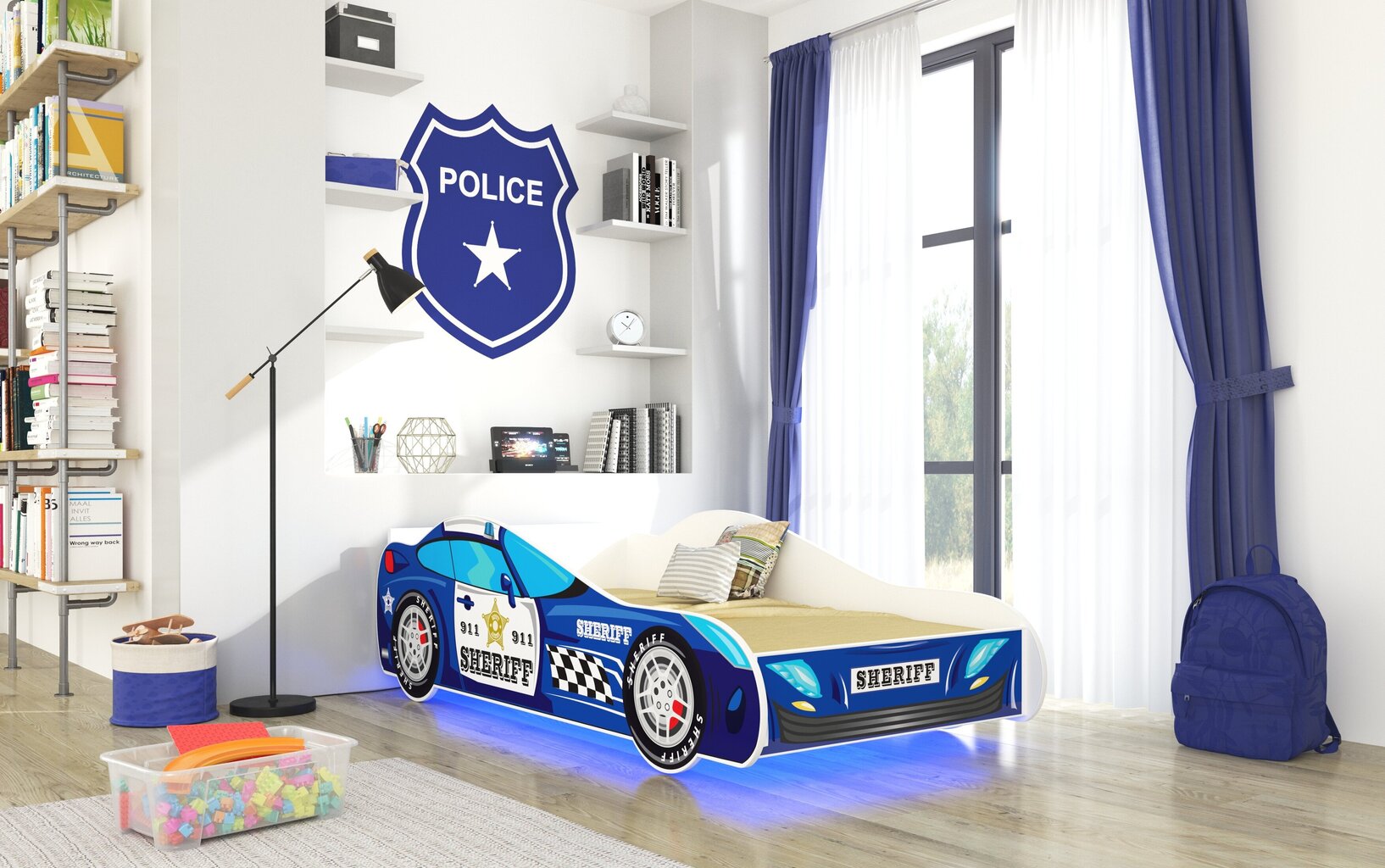 Bērnu gulta Adrk Furniture LED Sheriff, 80x160 cm, zila cena un informācija | Bērnu gultas | 220.lv