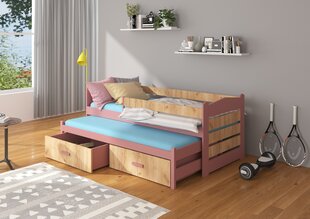 Bērnu gulta Adrk Furniture Tiarro ar sānu aizsardzību, 90x200 cm, rozā/brūna cena un informācija | Bērnu gultas | 220.lv