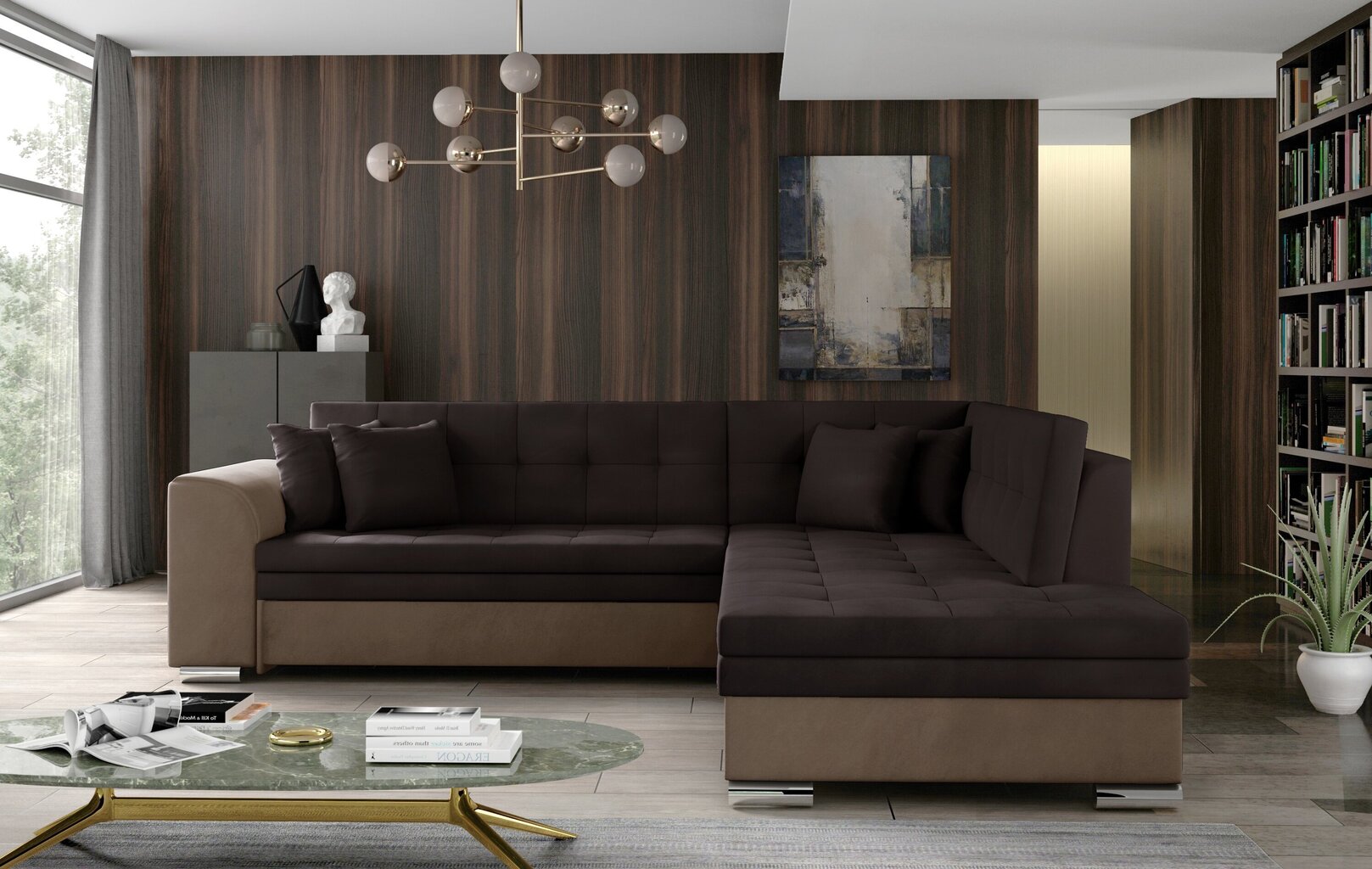 Stūra dīvāns Pieretta, brūns cena un informācija | Stūra dīvāni | 220.lv