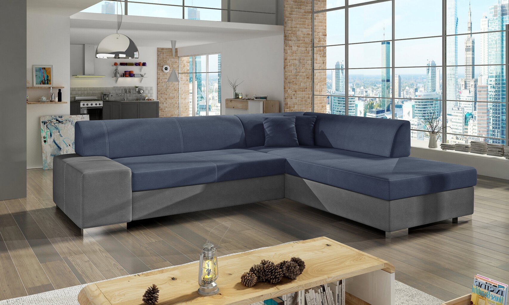 Stūra dīvāns Porto, pelēks/zils цена и информация | Stūra dīvāni | 220.lv