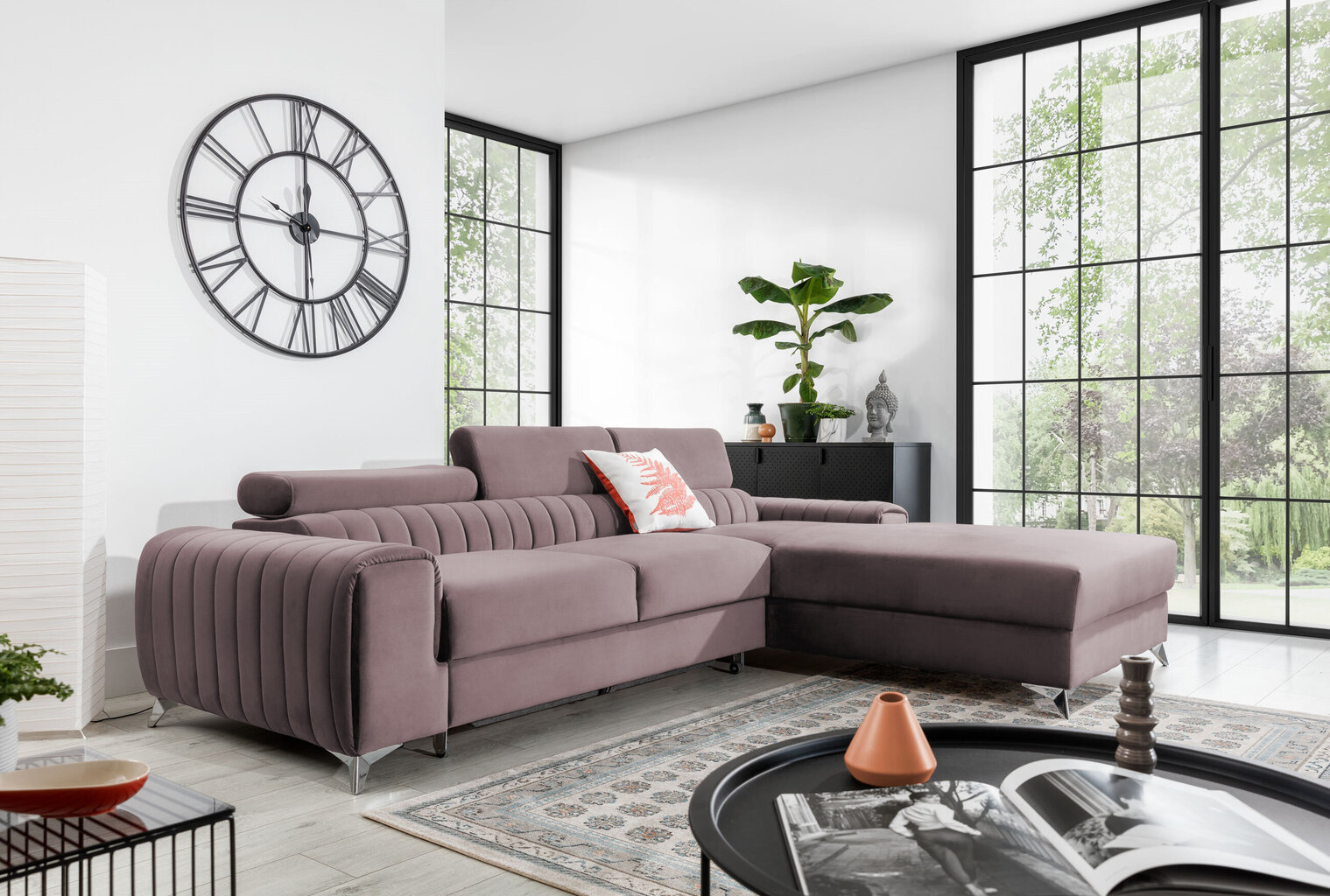 Stūra dīvāns NORE Grayson, violets cena un informācija | Stūra dīvāni | 220.lv
