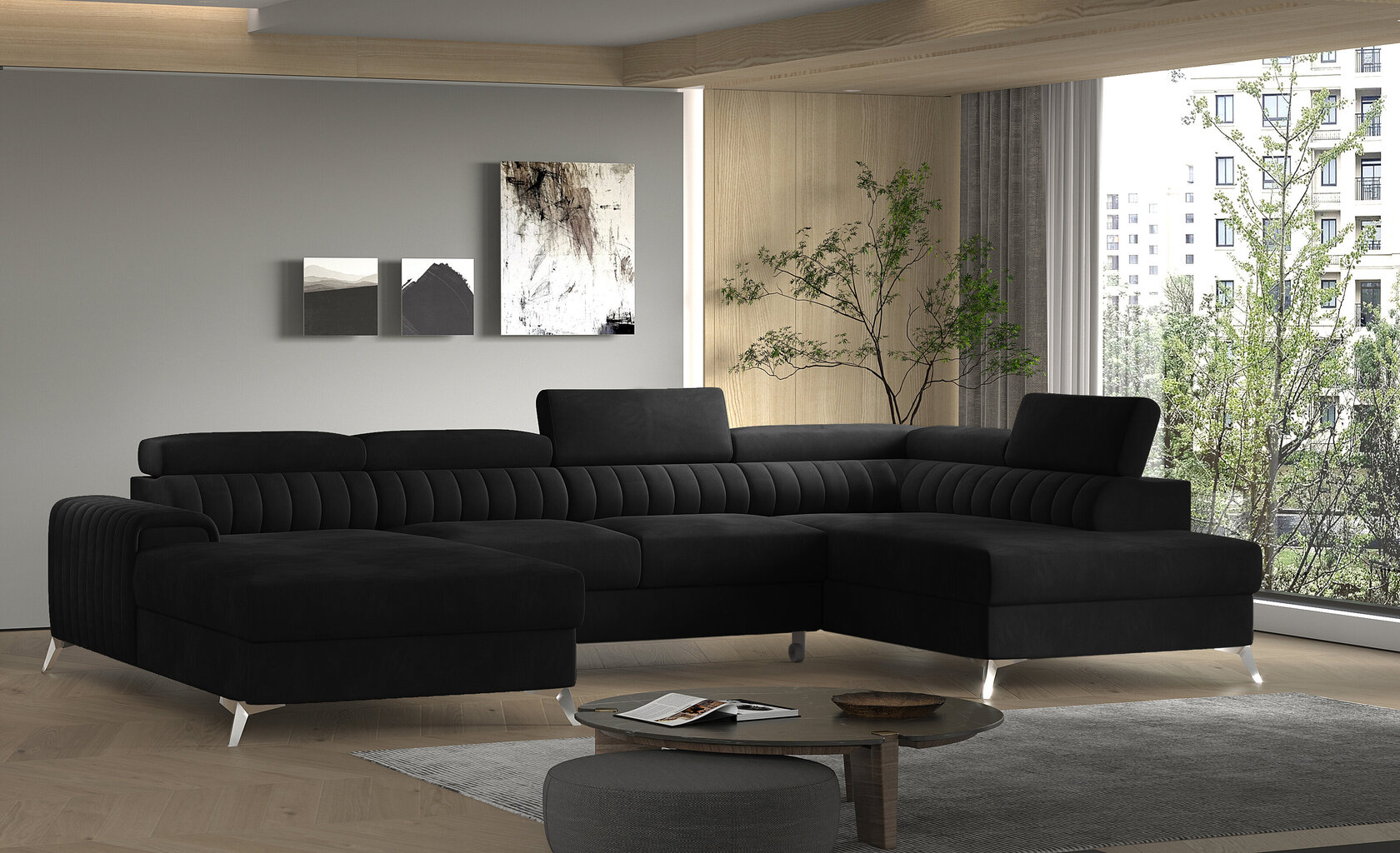 Stūra dīvāns Lacante, melns цена и информация | Stūra dīvāni | 220.lv