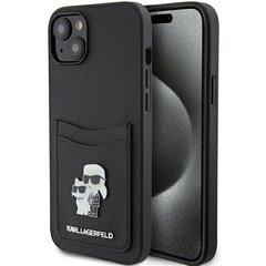 Karl Lagerfeld KLHCP15SSAPKCNPK iPhone 15 6.1" czarny|black hardcase Saffiano Cardslot Karl&Choupette Metal Pin цена и информация | Чехлы для телефонов | 220.lv