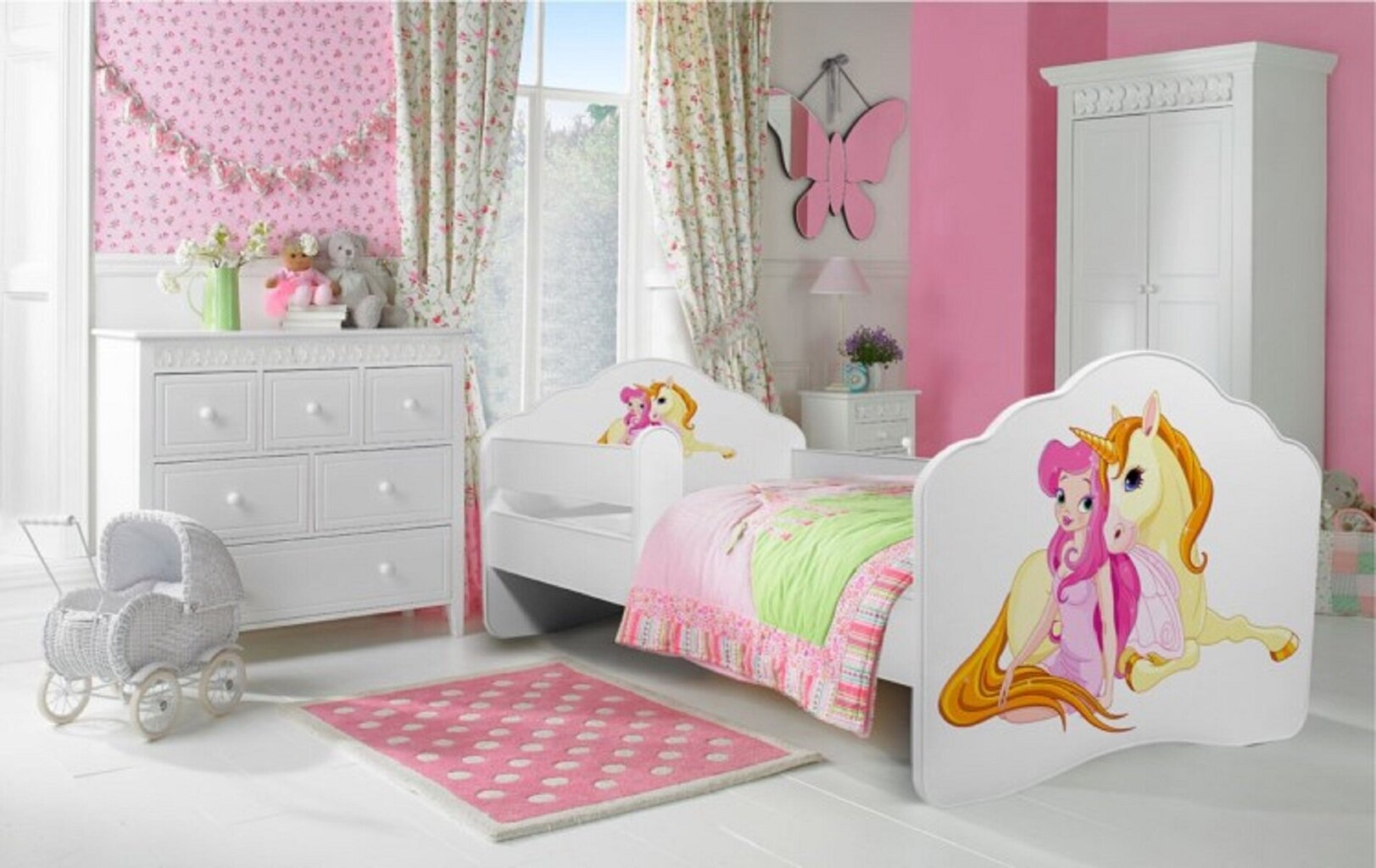 Bērnu gulta Adrk Furniture Casimo Girl with unicorn, 80x160 cm, balta цена и информация | Bērnu gultas | 220.lv