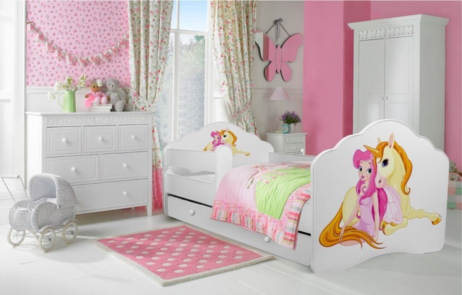 Bērnu gulta Adrk Furniture Casimo Girl with unicorn, 80x160 cm, balta цена и информация | Bērnu gultas | 220.lv