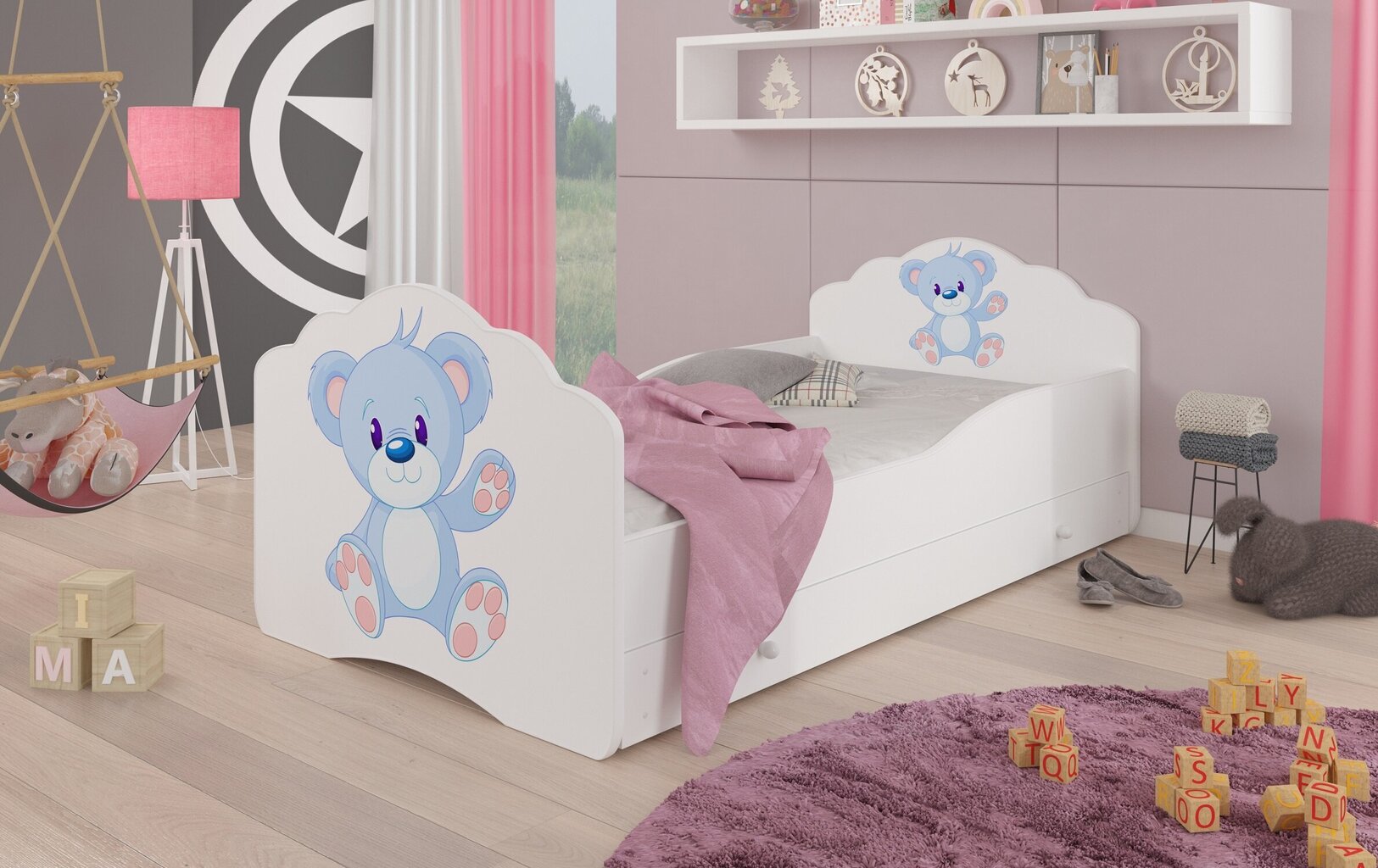 Bērnu gulta Adrk Furniture Casimo Bear, 70x140 cm, balta/zila цена и информация | Bērnu gultas | 220.lv