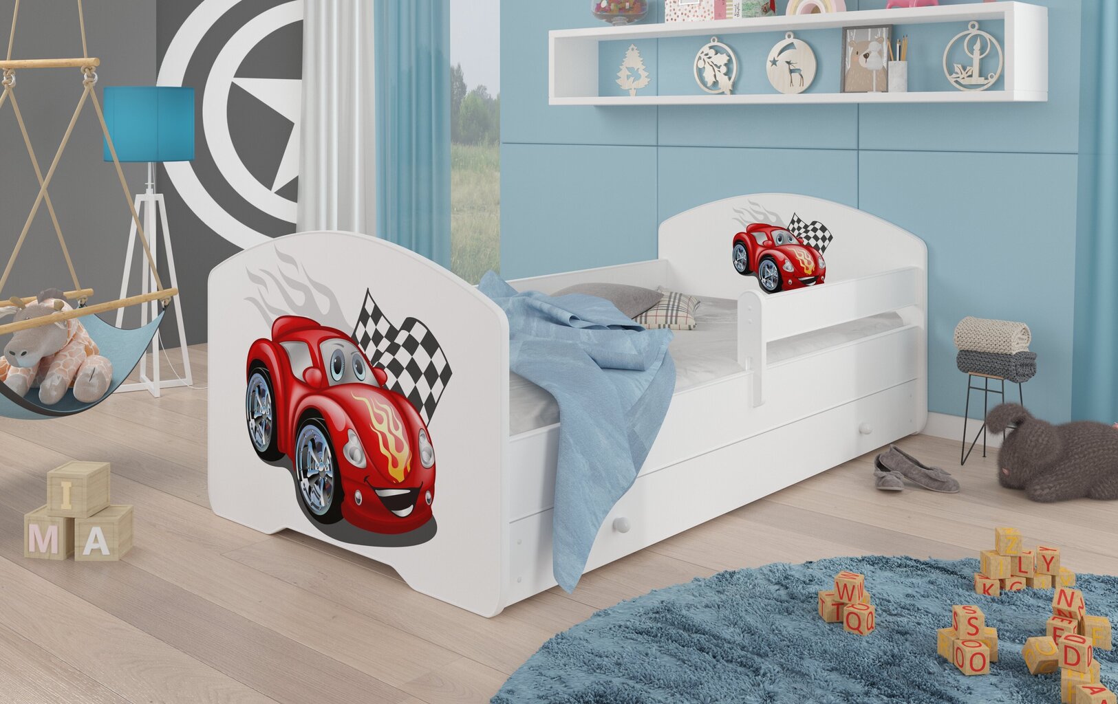 Bērnu gulta Adrk Furniture Pepe car zigzag, 80x160 cm, balta cena un informācija | Bērnu gultas | 220.lv