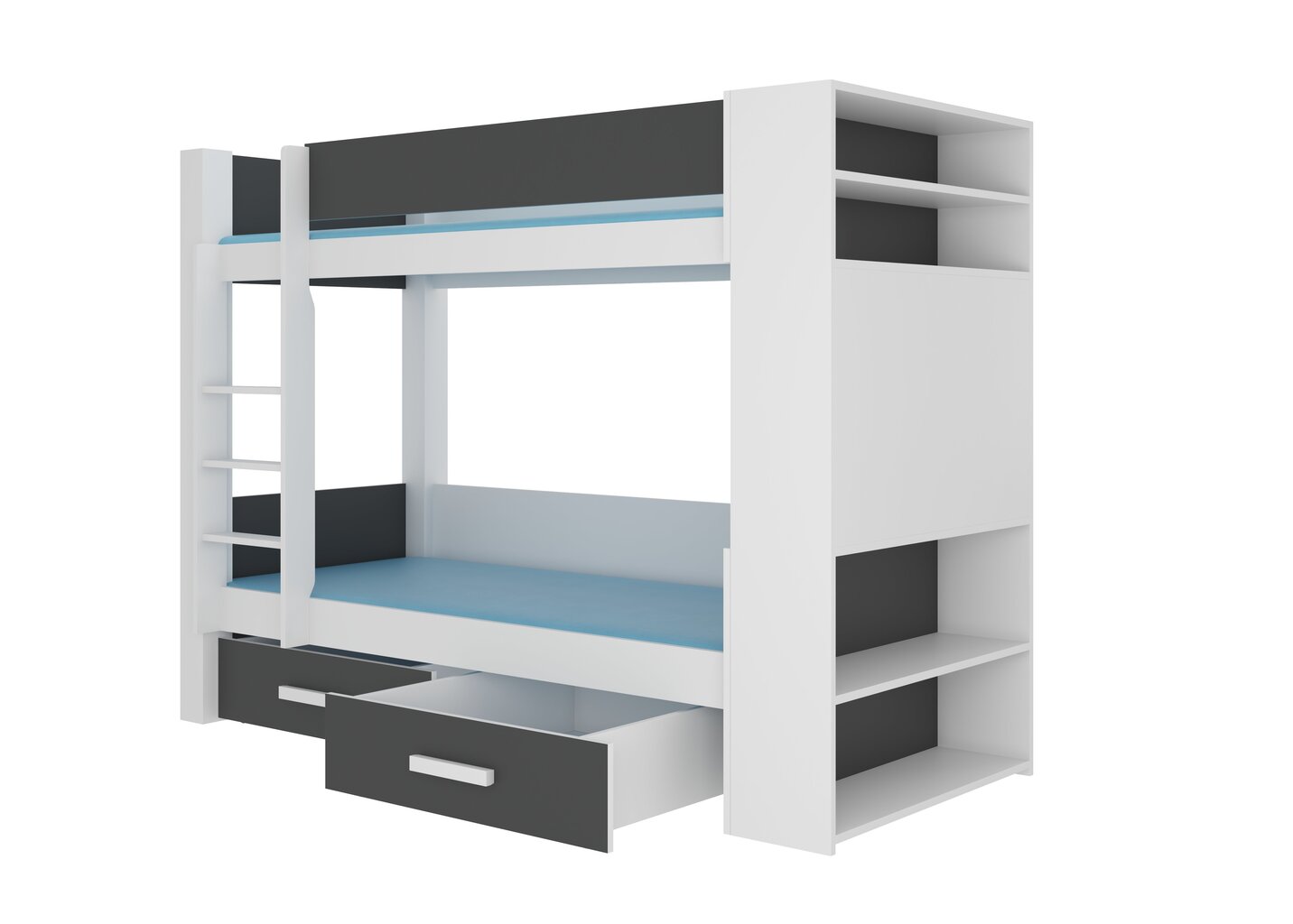 Divstāvu gulta Adrk Furniture Garet ar matraci, 80x180 cm, balta/melna cena un informācija | Bērnu gultas | 220.lv